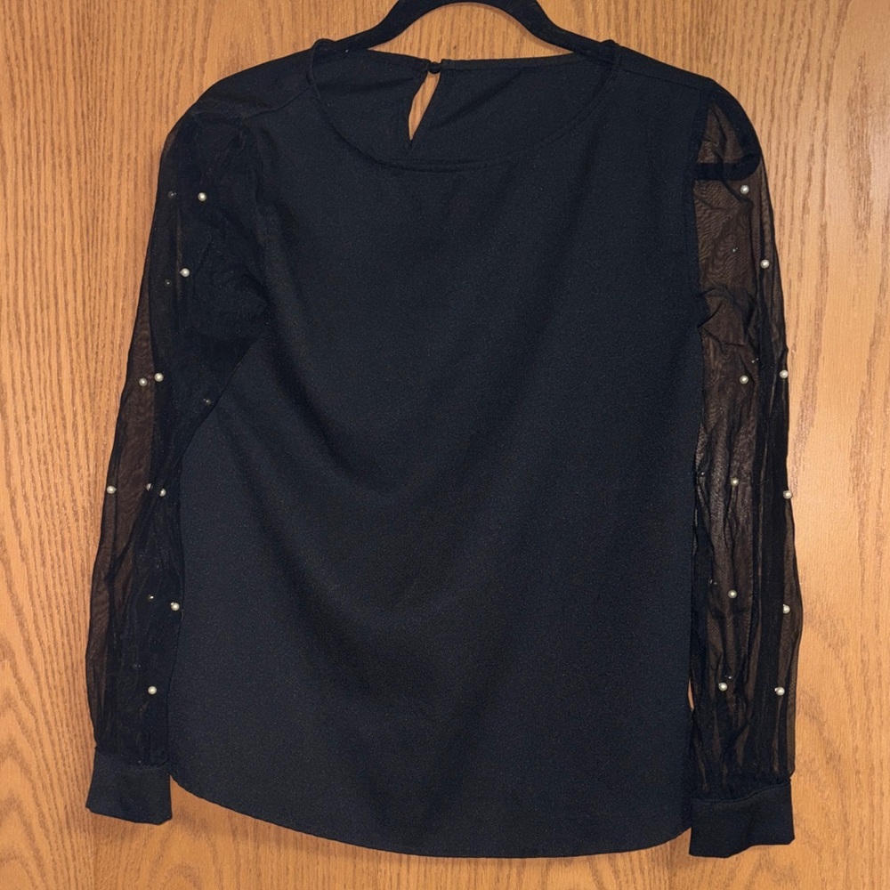 Elegant Black Top with Sheer Sleeves